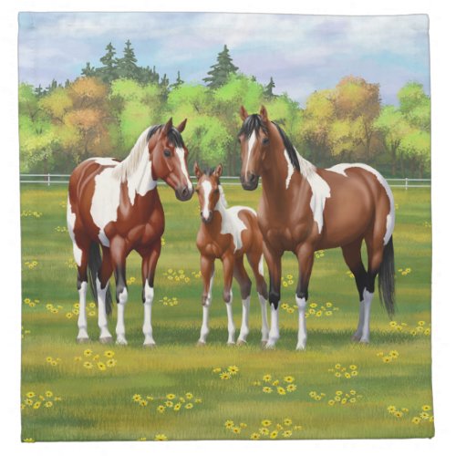 Bay Pinto Paint Quarter Horses In Summer Pasture Cloth Napkin