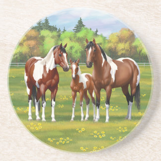 Bay Pinto Paint Quarter Horses In Summer Pasture Coaster