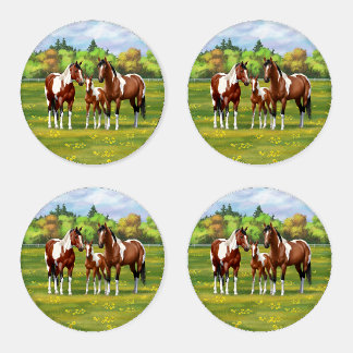 Bay Pinto Paint Quarter Horses In Summer Pasture Coaster Set