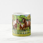 Bay Pinto Paint Quarter Horses In Summer Pasture Coffee Mug