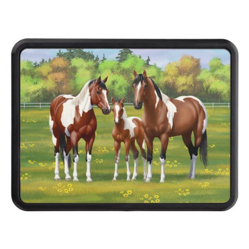 Bay Pinto Paint Quarter Horses In Summer Pasture Hitch Cover