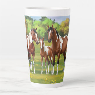 Bay Pinto Paint Quarter Horses In Summer Pasture Latte Mug