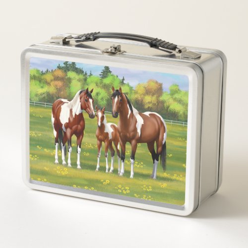 Bay Pinto Paint Quarter Horses In Summer Pasture Metal Lunch Box