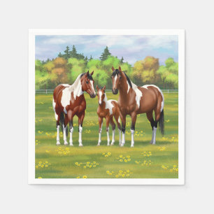 Bay Pinto Paint Quarter Horses In Summer Pasture Napkins