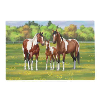 Bay Pinto Paint Quarter Horses In Summer Pasture Placemat