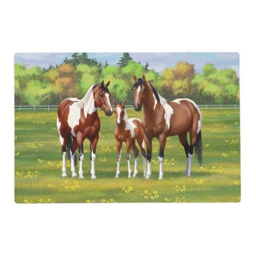 Bay Pinto Paint Quarter Horses In Summer Pasture Placemat