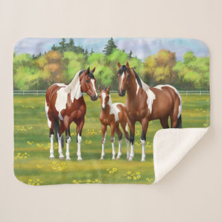 Bay Pinto Paint Quarter Horses In Summer Pasture Sherpa Blanket