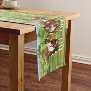 Bay Pinto Paint Quarter Horses In Summer Pasture Short Table Runner