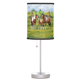Bay Pinto Paint Quarter Horses In Summer Pasture Table Lamp