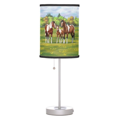 Bay Pinto Paint Quarter Horses In Summer Pasture Table Lamp