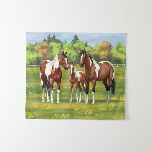 Bay Pinto Paint Quarter Horses In Summer Pasture Tapestry