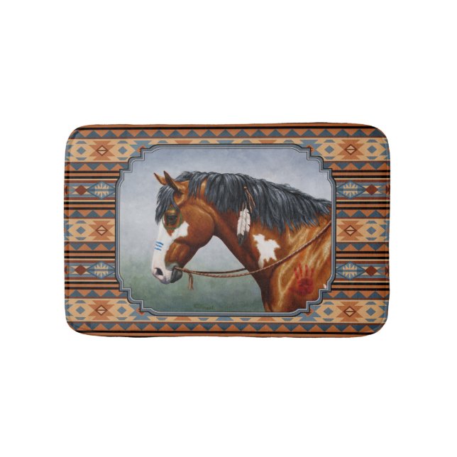 Bay Pinto War Horse Southwestern Design Bathroom Mat (Front)