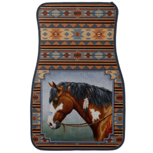 Bay Pinto War Horse Southwestern Design Car Floor Mat