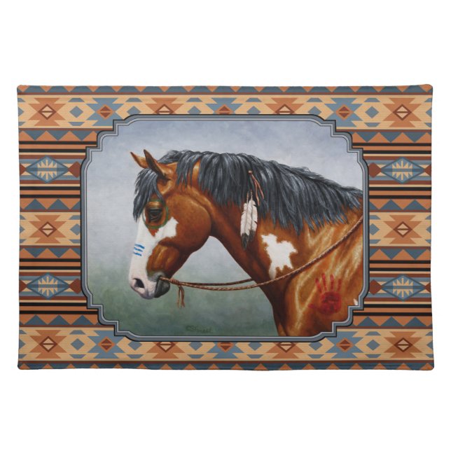 Bay Pinto War Horse Southwestern Design Cloth Placemat (Front)