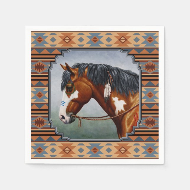 Bay Pinto War Horse Southwestern Design Napkins (Front)