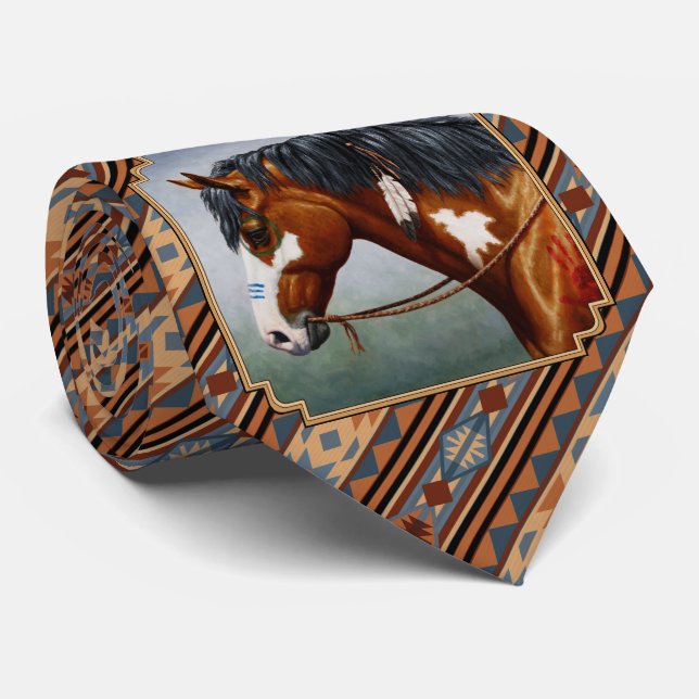 Bay Pinto War Horse Southwestern Design Neck Tie (Rolled)