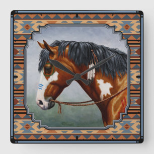 Bay Pinto War Horse Southwestern Design Square Wall Clock