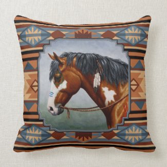Bay Pinto War Horse Southwestern Design Throw Pillow