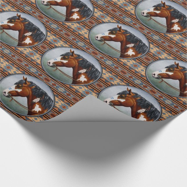 Bay Pinto War Horse Southwestern Design Wrapping Paper (Corner)