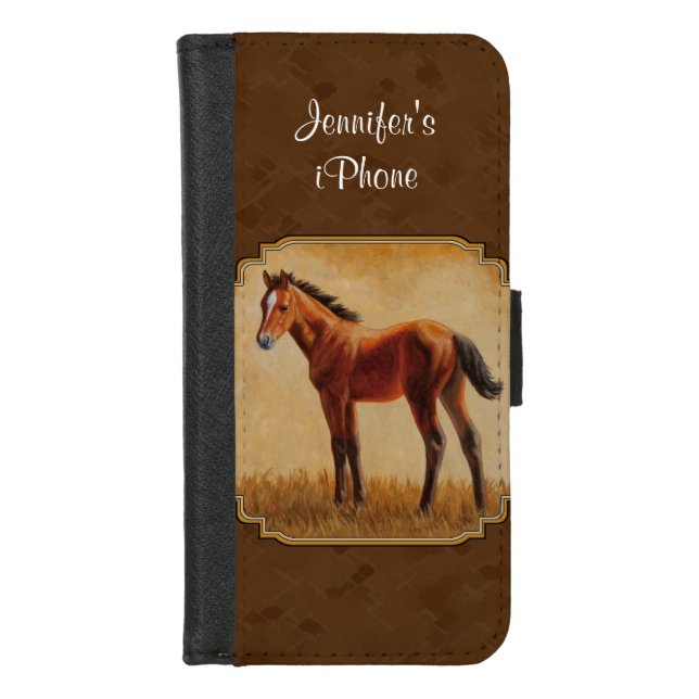Bay Quarter Horse Foal Brown iPhone Wallet Case (Front)