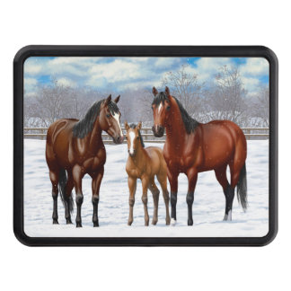 Bay Quarter Horses In Snow Hitch Cover