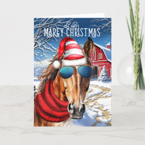 Bay Sorrel Horse Funny MAREy Christmas Holiday Card
