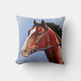 Bay Thoroughbred Race Horse Throw Pillow