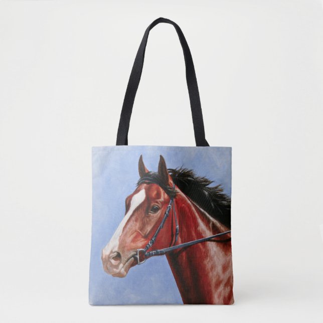Bay Thoroughbred Race Horse Tote Bag (Front)