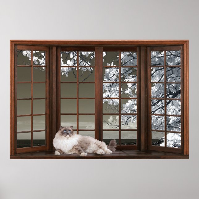 Bay Window Illusion with Cat on the Sill Poster (Front)
