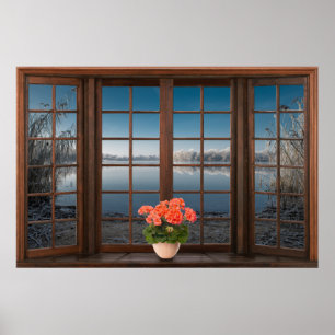 Bay Window Illusion with Flowers on the Sill Poster