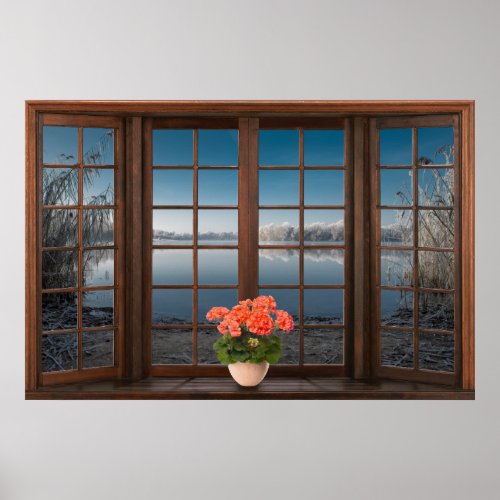 Bay Window Illusion with Flowers on the Sill  Poster
