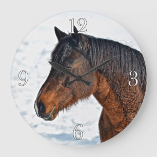 Bay Winter Horse "Year of the Horse" Equine photo Large Clock