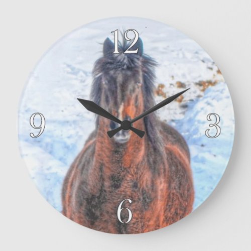 Bay Winter Horse Year of the Horse Equine photo Large Clock