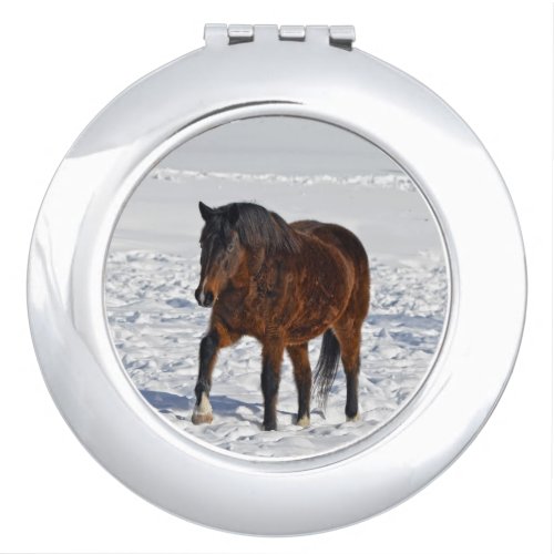 Bay Winter Mare  Snowy Field for Horse_lovers Mirror For Makeup