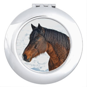 Bay Winter Mare & Snowy Field Portrait Vanity Mirror