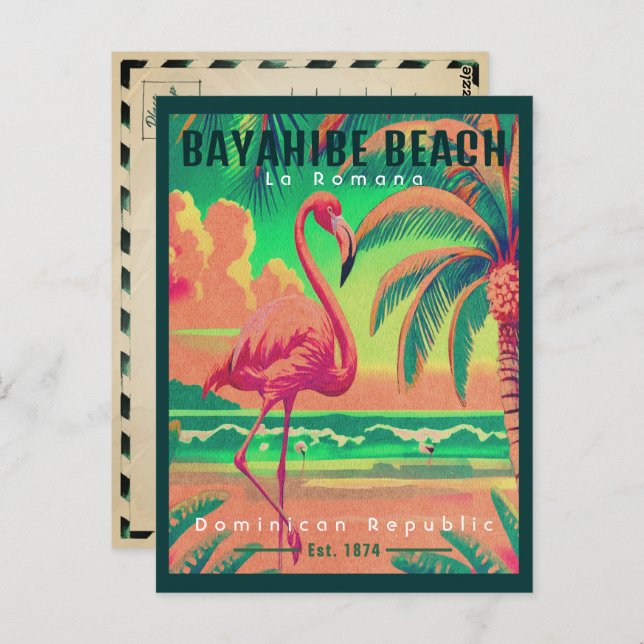 Bayahibe Beach DR Retro Flamingos Souvenir 1950s Postcard (Front/Back)