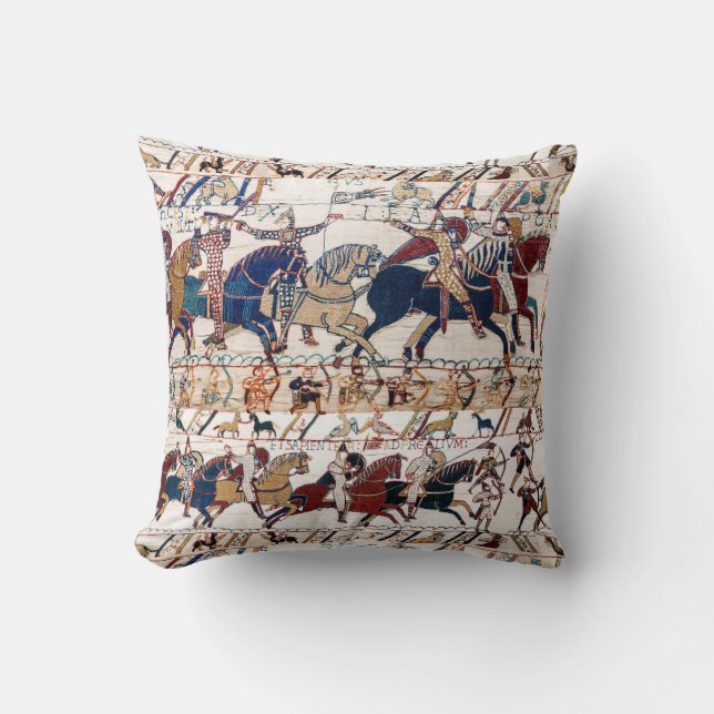 BAYEUX TAPESTRY 1066 NORMAN KNIGHTS AND ARCHERS THROW PILLOW (Front)