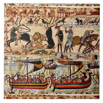 Bayeux Tapestry 1066 Norman Knights  Viking Ships Ceramic Tile by bulgan_lumini at Zazzle