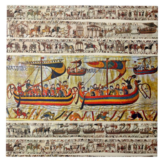 BAYEUX TAPESTRY 1066 VIKING SHIPS CERAMIC TILE (Front)