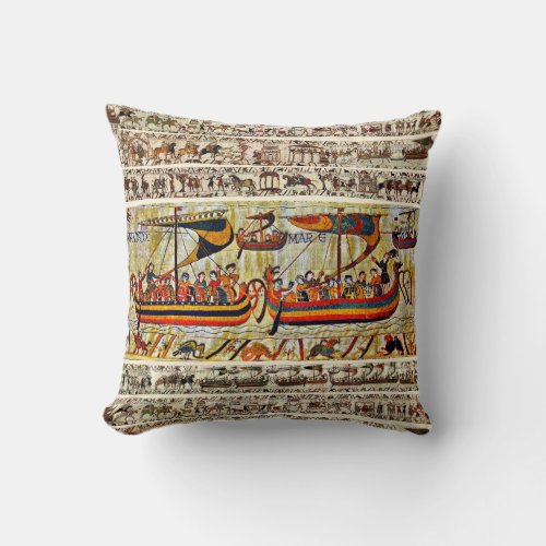 BAYEUX TAPESTRY 1066 VIKING SHIPS THROW PILLOW