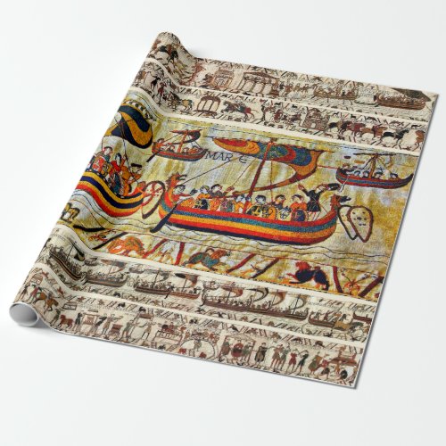 BAYEUX TAPESTRY 1066 VIKING SHIPS  WRAPPING PAPER