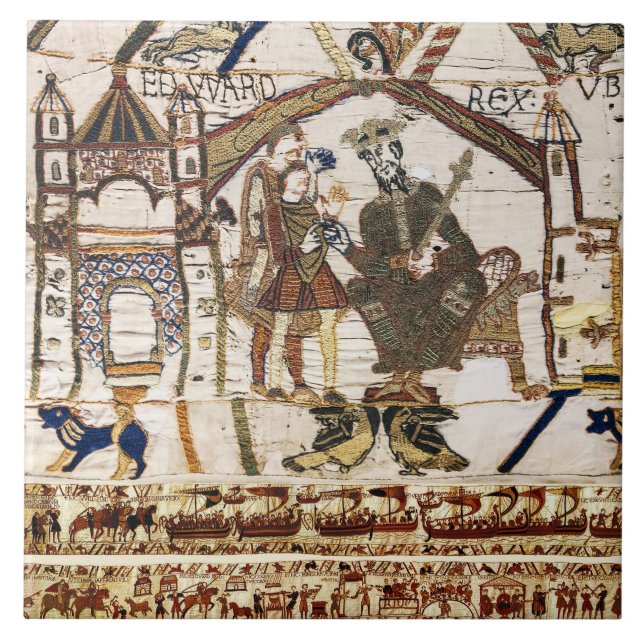 BAYEUX TAPESTRY King Edward Confessor and Harold  Ceramic Tile (Front)