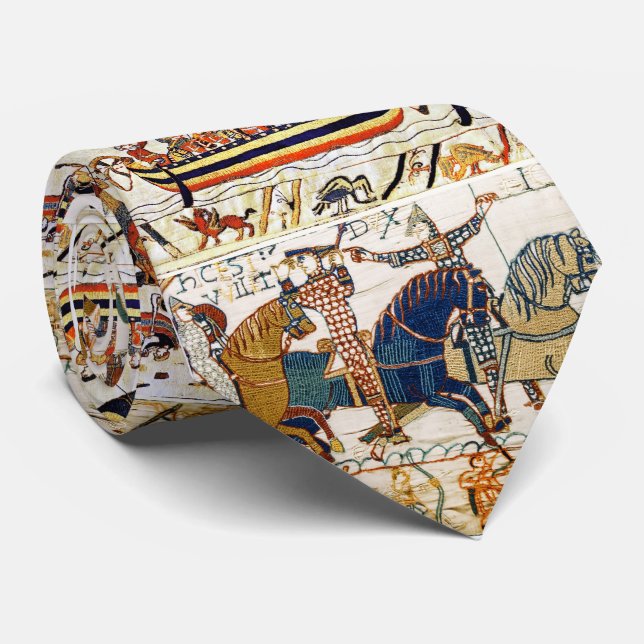 BAYEUX TAPESTRY,NORMAN KNIGHTS,ARCHERS,VIKING SHIP NECK TIE (Rolled)