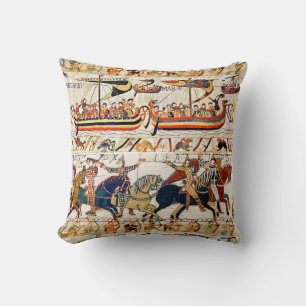 BAYEUX TAPESTRY NORMAN KNIGHTS,VIKING SHIPS,ARCHER THROW PILLOW