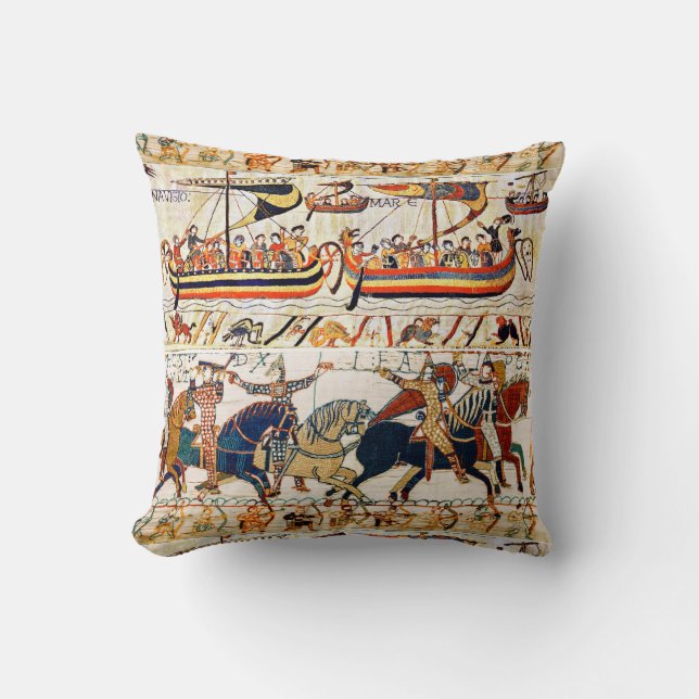 BAYEUX TAPESTRY NORMAN KNIGHTS,VIKING SHIPS,ARCHER THROW PILLOW (Front)