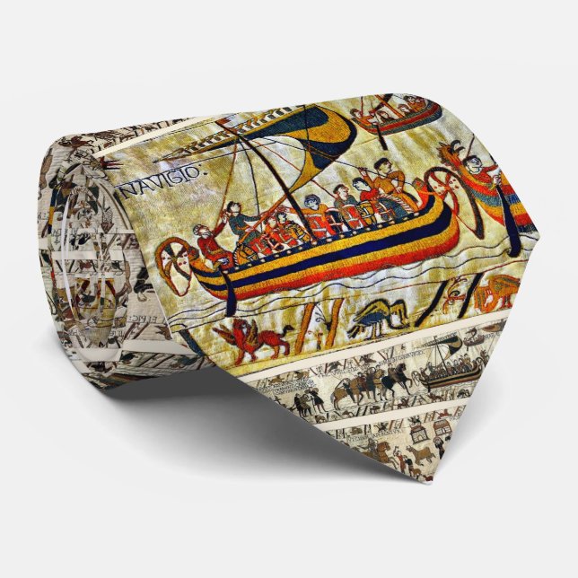 BAYEUX TAPESTRY VIKING SHIPS 1066  NECK TIE (Rolled)