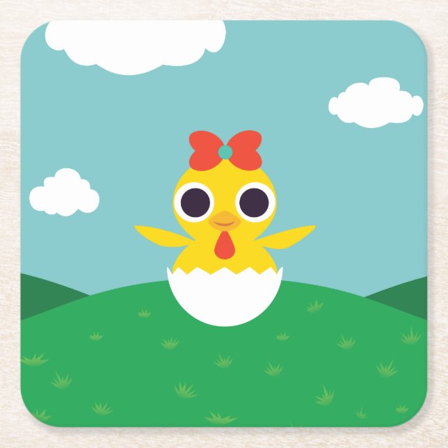 Bayla the Chick Square Paper Coaster (Front)