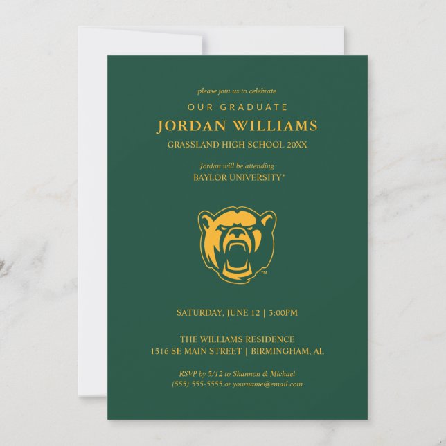 Baylor Bears Head Logo Gradaution Announcement (Front)