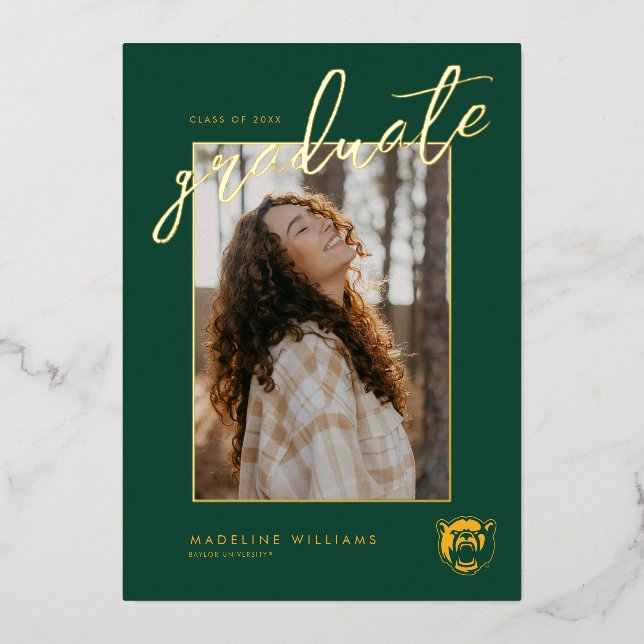 Baylor Bears Head Logo Gradaution Foil Invitation (Front)