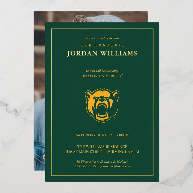 Baylor Bears Head Logo Gradaution Foil Invitation (Front/Back)
